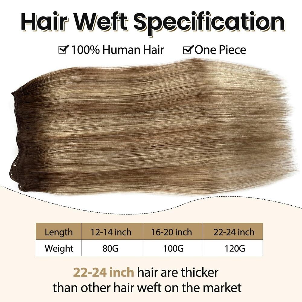 Benafee Sew in Hair Extensions Real 20" Hand Tied Weft Ombre Balayage 100g New - Picture 6 of 15